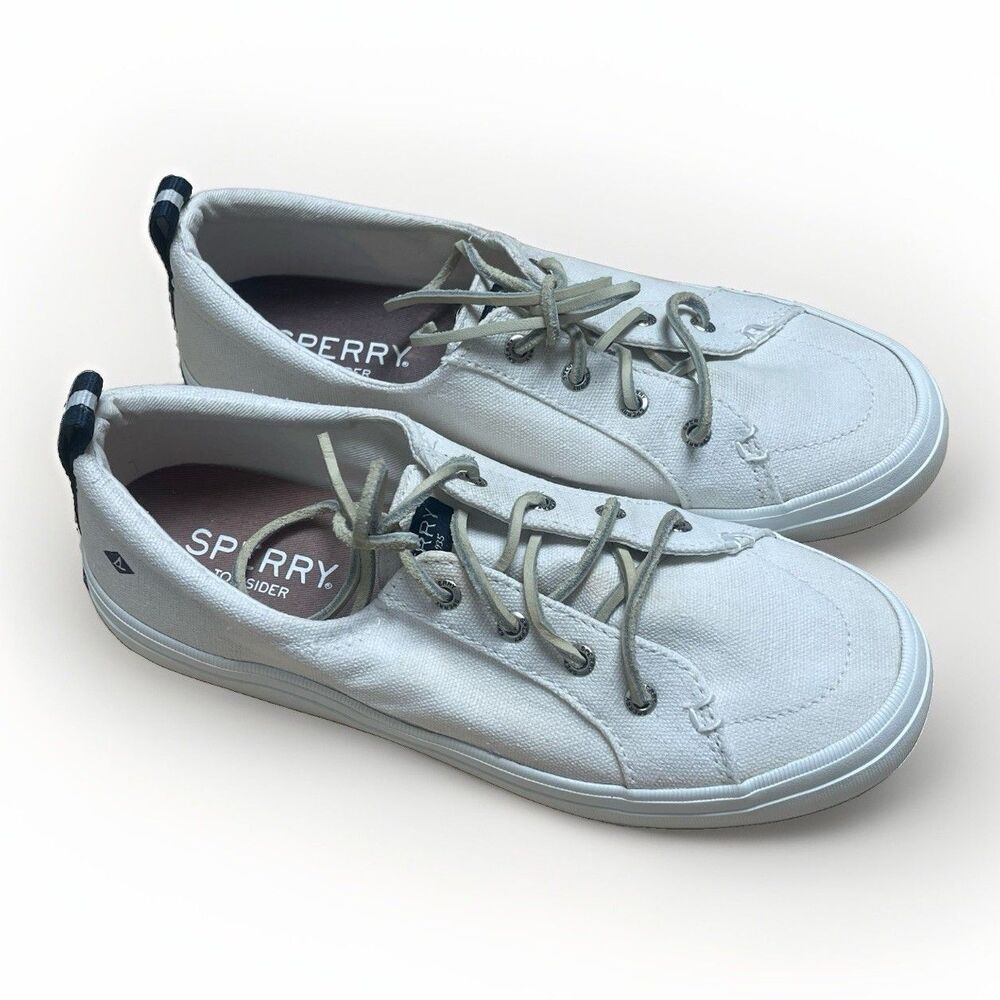 Linen Denim Sperry Crest Top Sider Vibe Canvas Sneakers Size 8m White Shoes